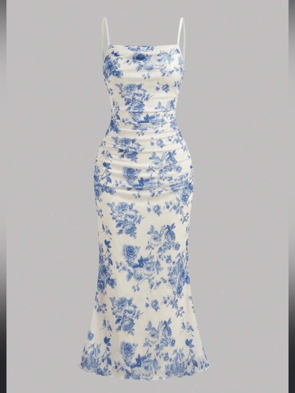 Blue Floral Ruched Maxi Skirt